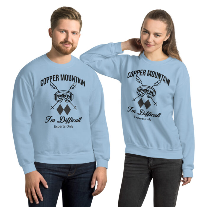 Copper Mountain Colorado Skiing Unisex Sweatshirt With Ski Mask, Ski Poles and Double Black Diamond – I’m Difficult Print Design. - Image 6