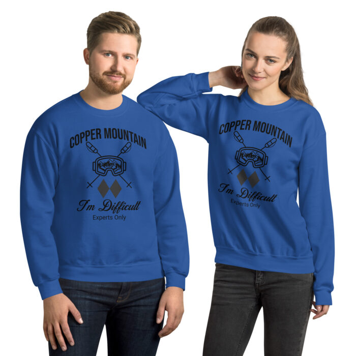 Copper Mountain Colorado Skiing Unisex Sweatshirt With Ski Mask, Ski Poles and Double Black Diamond – I’m Difficult Print Design. - Image 3