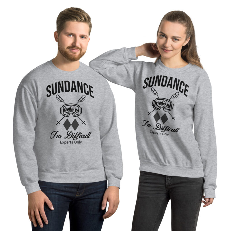 Sundance Utah Skiing Unisex Sweatshirt With Ski Mask, Ski Poles and Double Black Diamond - I'm Difficult Print Design.