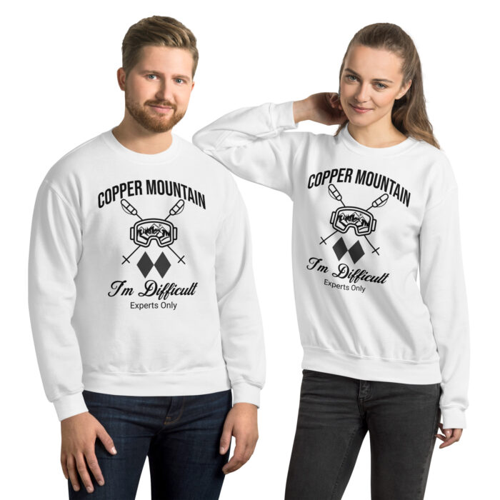 Copper Mountain Colorado Skiing Unisex Sweatshirt With Ski Mask, Ski Poles and Double Black Diamond – I’m Difficult Print Design. - Image 9