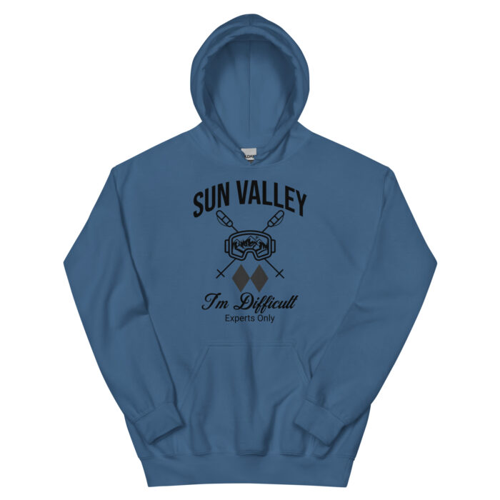 Sun Valley Skiing Unisex Hoodie Style Sweatshirt With Ski Mask, Ski Poles and Double Black Diamond - I'm Difficult Print Design. - Image 4