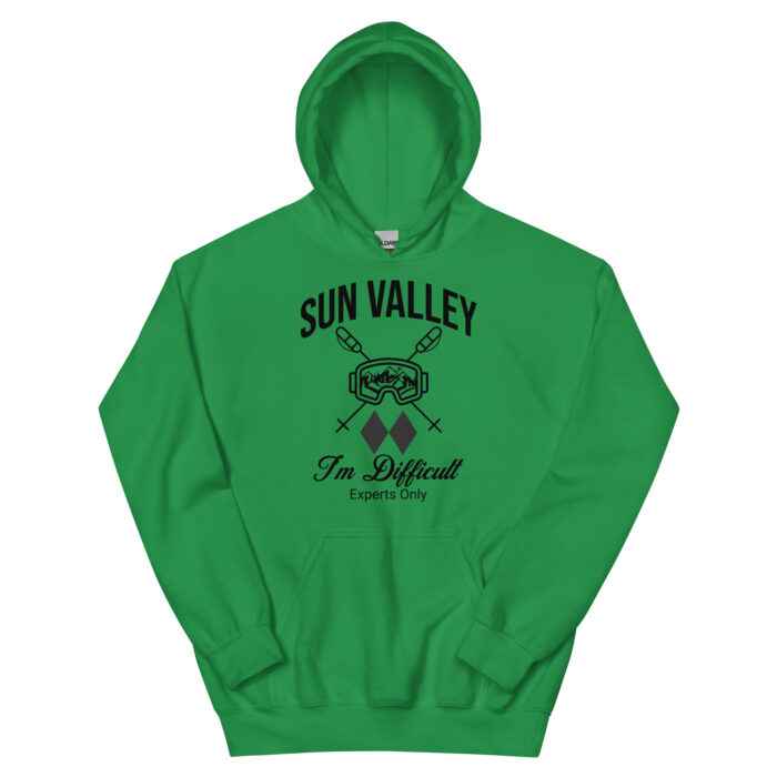 Sun Valley Skiing Unisex Hoodie Style Sweatshirt With Ski Mask, Ski Poles and Double Black Diamond - I'm Difficult Print Design. - Image 5