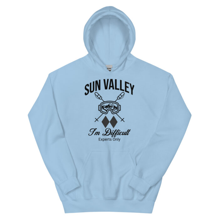 Sun Valley Skiing Unisex Hoodie Style Sweatshirt With Ski Mask, Ski Poles and Double Black Diamond - I'm Difficult Print Design. - Image 7