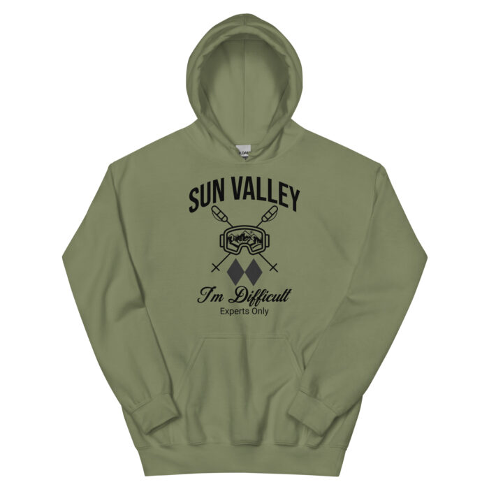 Sun Valley Skiing Unisex Hoodie Style Sweatshirt With Ski Mask, Ski Poles and Double Black Diamond - I'm Difficult Print Design. - Image 6