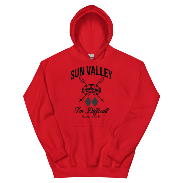 Sun Valley Skiing Unisex Hoodie Style Sweatshirt With Ski Mask, Ski Poles and Double Black Diamond - I'm Difficult Print Design. - Image 2