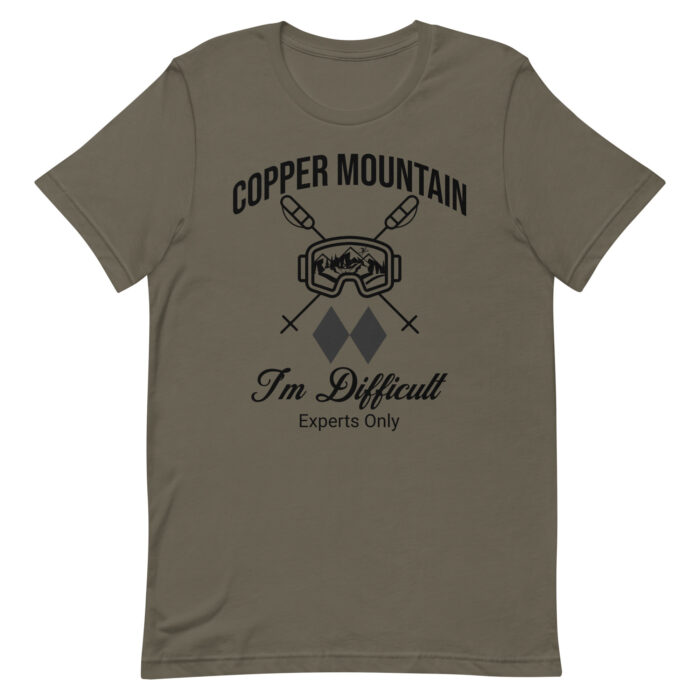 Copper Mountain Colorado Skiing Unisex tshirt With Ski Mask, Ski Poles and Double Black Diamond – I’m Difficult Print Design. - Image 4