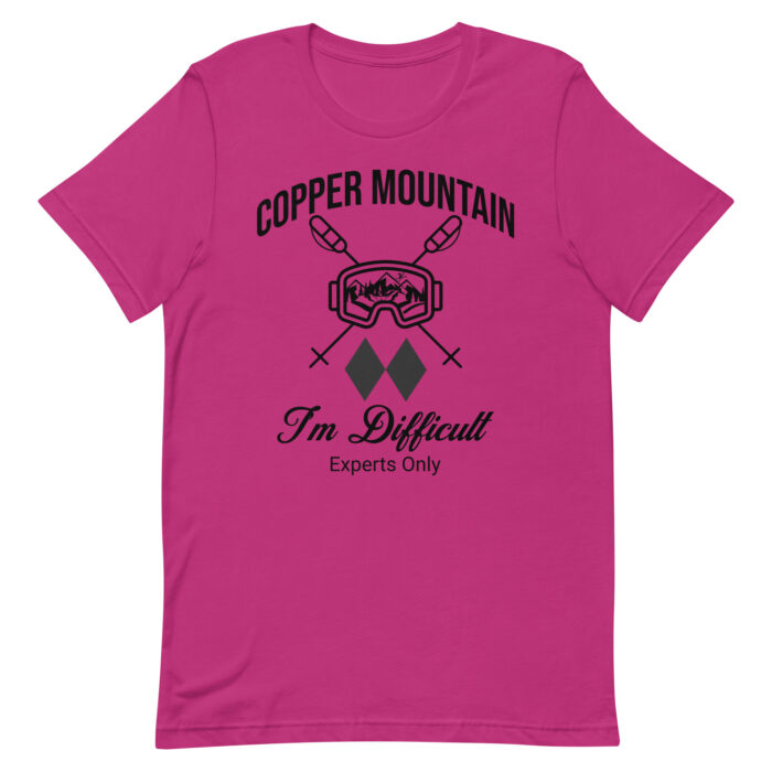 Copper Mountain Colorado Skiing Unisex tshirt With Ski Mask, Ski Poles and Double Black Diamond – I’m Difficult Print Design. - Image 3