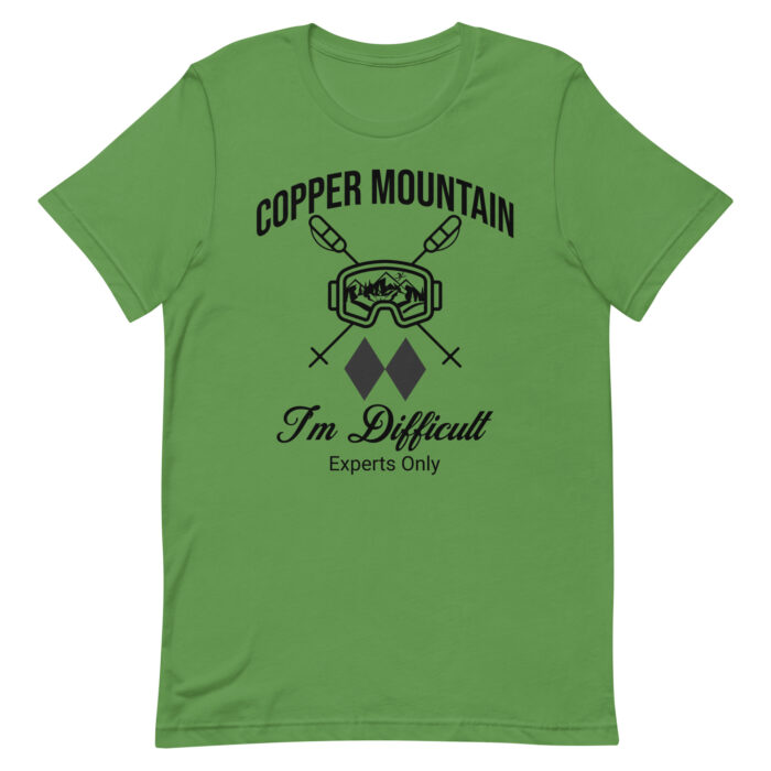 Copper Mountain Colorado Skiing Unisex tshirt With Ski Mask, Ski Poles and Double Black Diamond – I’m Difficult Print Design. - Image 6