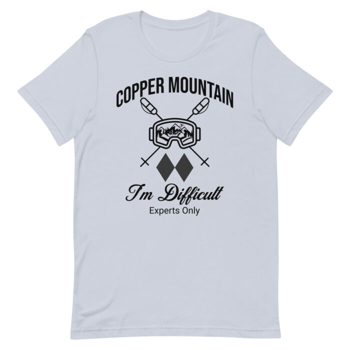 Copper Mountain Colorado Skiing Unisex tshirt With Ski Mask, Ski Poles and Double Black Diamond – I’m Difficult Print Design. - Image 9