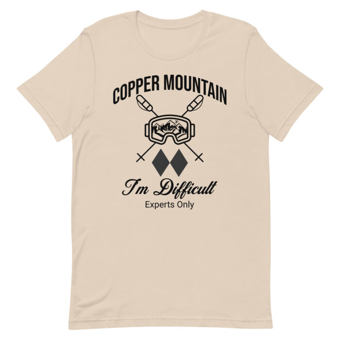 Copper Mountain Colorado Skiing Unisex tshirt With Ski Mask, Ski Poles and Double Black Diamond – I’m Difficult Print Design. - Image 10