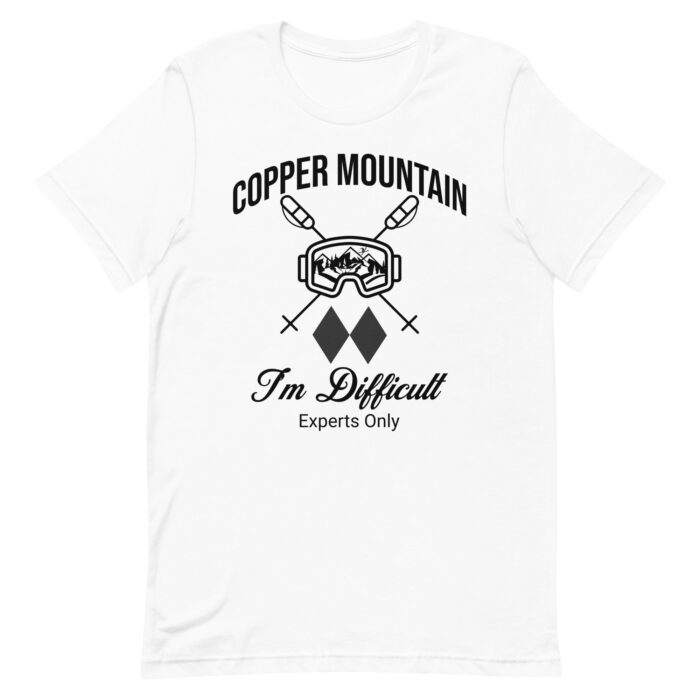 Copper Mountain Colorado Skiing Unisex tshirt With Ski Mask, Ski Poles and Double Black Diamond – I’m Difficult Print Design. - Image 11