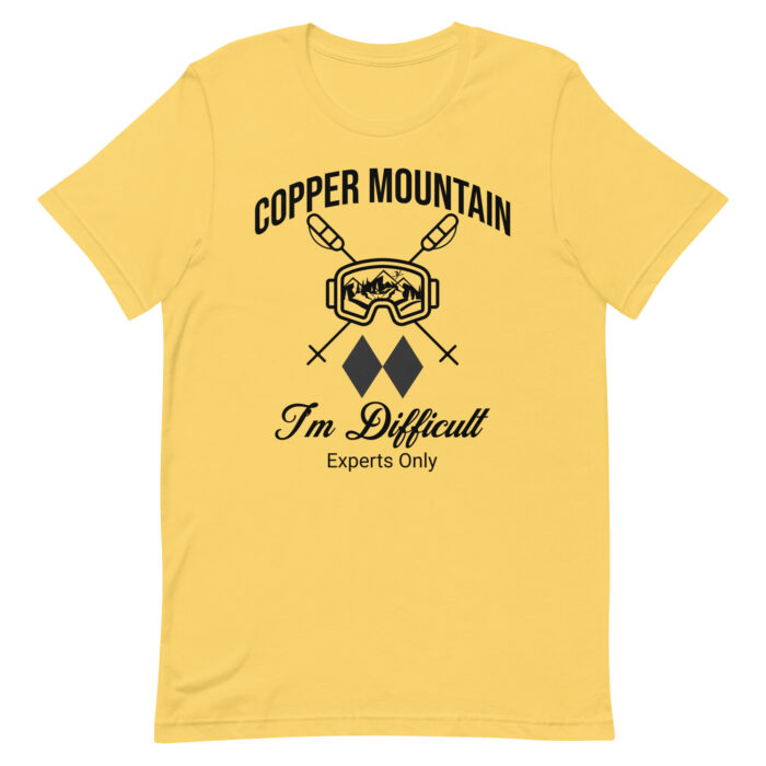 Copper Mountain Colorado Skiing Unisex tshirt With Ski Mask, Ski Poles and Double Black Diamond – I’m Difficult Print Design.