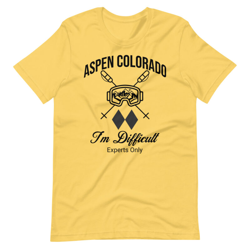 Aspen Colorado Skiing Unisex tshirt With Ski Mask, Ski Poles and Double Black Diamond – I’m Difficult Print Design.
